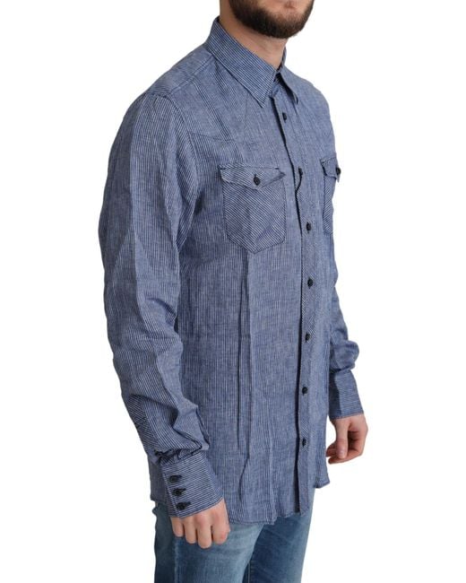 Dolce & Gabbana Blue Stripes Casual Button Down Shirt for men