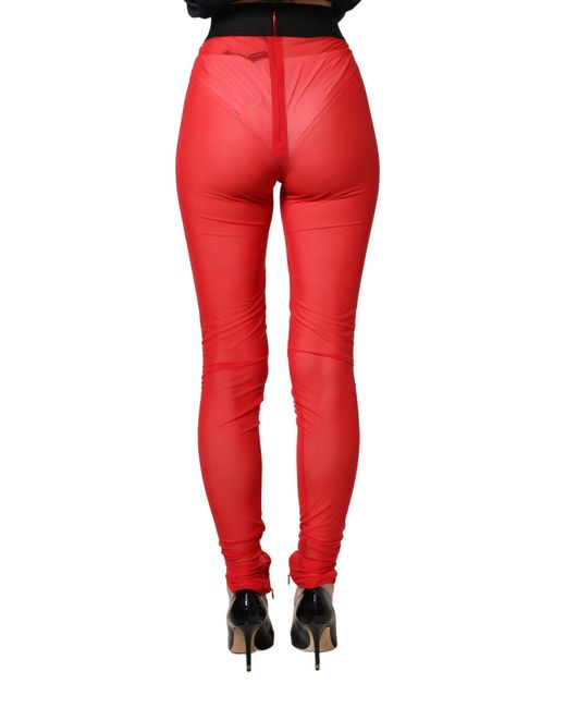 Dolce & Gabbana Red Nylon Stretch Slim Legging Trouser Pants Elastane