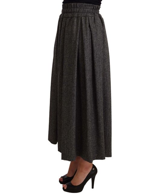 Dolce & Gabbana Black Elegant A-Line Midi Wool Skirt