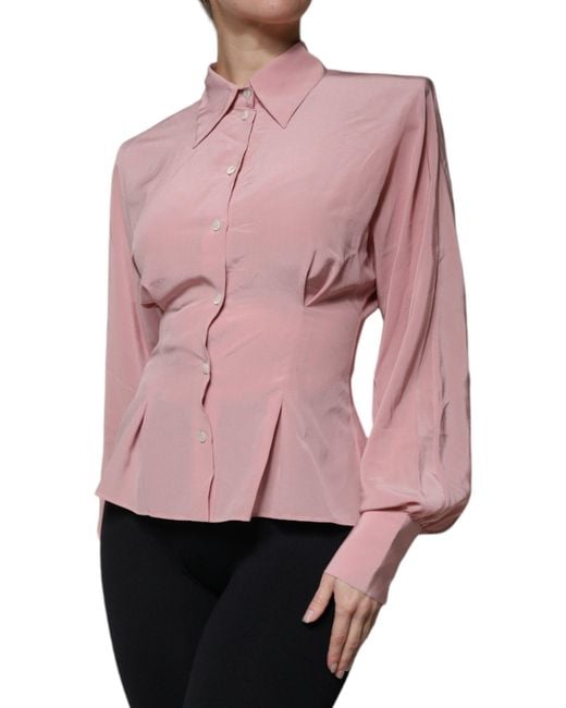 Dolce & Gabbana Pink Silk Blouse Long Sleeves