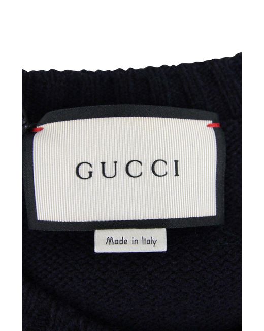 Gucci Blue Cashmere Wool Sweater With Bird Patch (Medium) for men