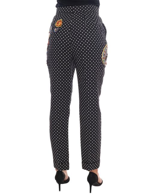 Dolce & Gabbana Black Polka Dot Sicily Crystal Pants