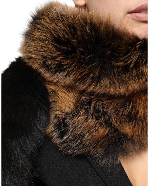 Dolce & Gabbana Black Fox Fur Neck Cashmere Warmer Scarf