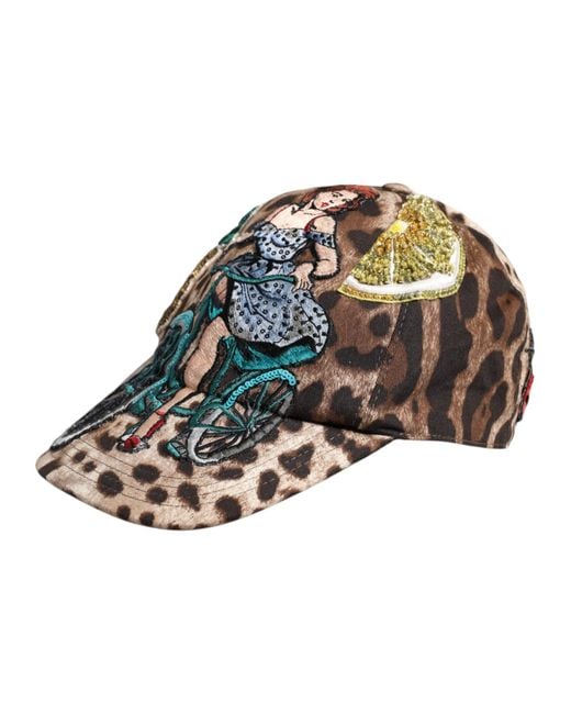 Dolce & Gabbana Brown Leopard Sequin Sicily Baseball Cap for men