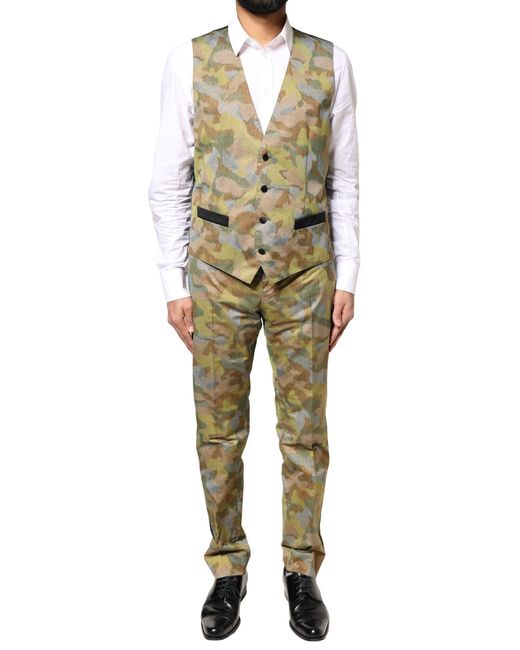 Dolce & Gabbana Green Camouflage Sicilia 3 Piece Suit for men