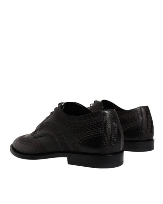 Dolce & Gabbana Black Stitched Leather Oxford Shoes for men
