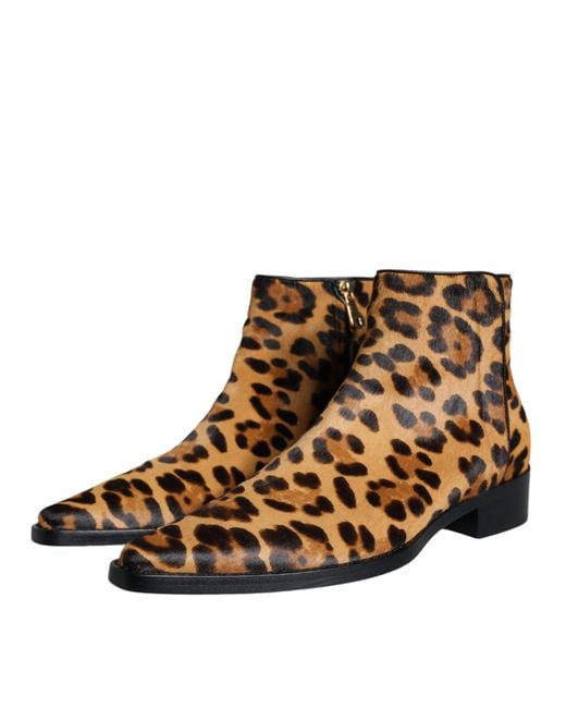 Dolce & Gabbana Brown Leopard-print Pony Hair Ankle Boots