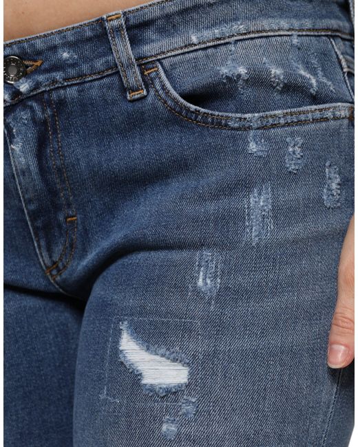 Dolce & Gabbana Blue Tattered Cotton Low Waist Denim Jeans for men