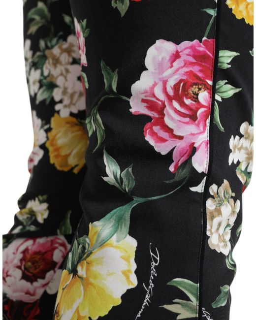 Dolce & Gabbana Black Floral Print Mid Waist Cropped Pants