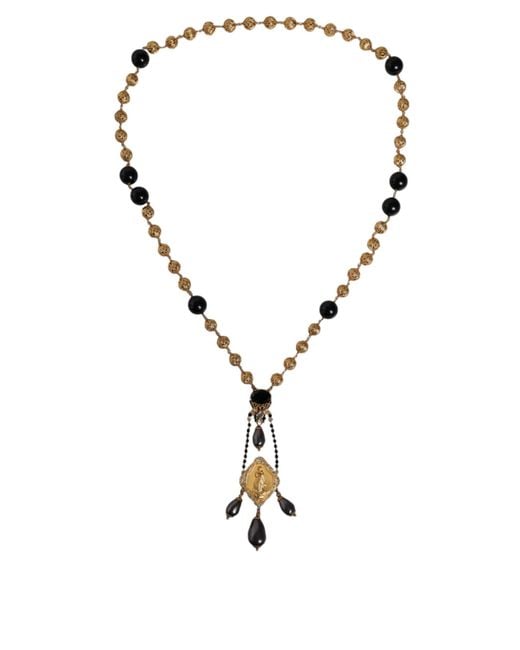 Dolce & Gabbana Metallic Chain Brass Beaded Rosary Style Necklace