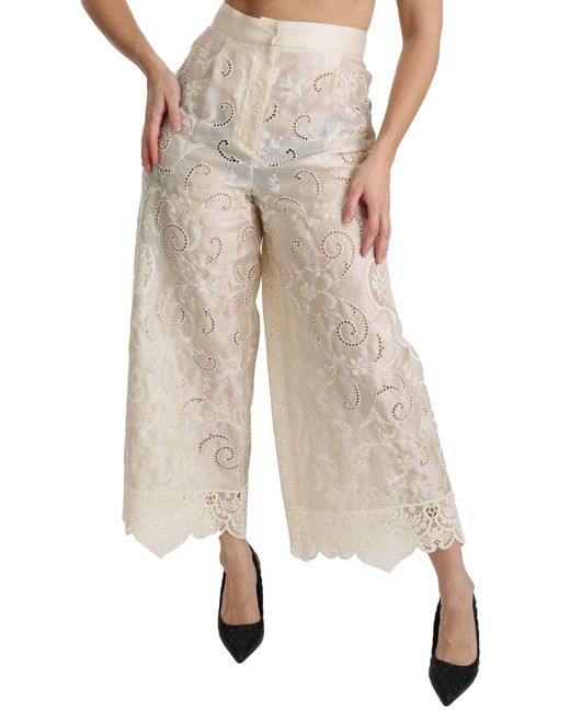 Dolce & Gabbana Natural Lace High Waist Palazzo Cropped Pants