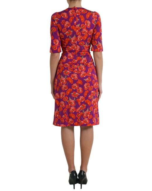 Dolce & Gabbana Red Floral Poppy Print Sheath Dress
