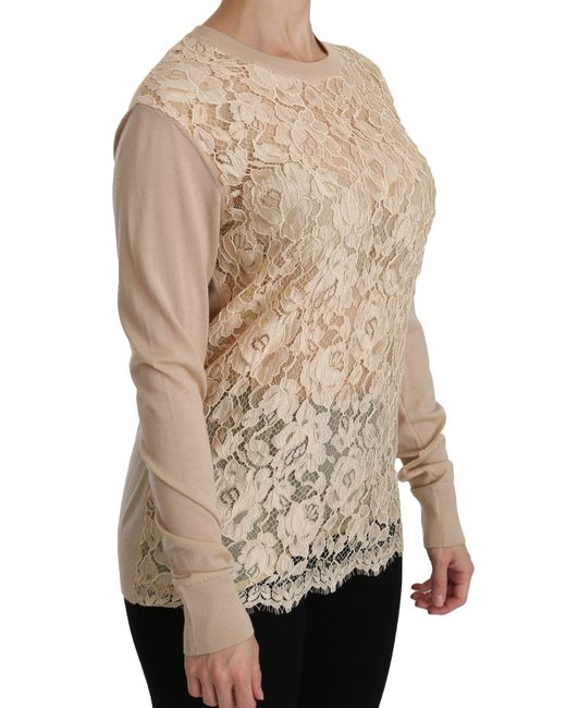 Dolce & Gabbana Natural Lace Long Sleeve Top Cashmere Blouse Viscose Nylon