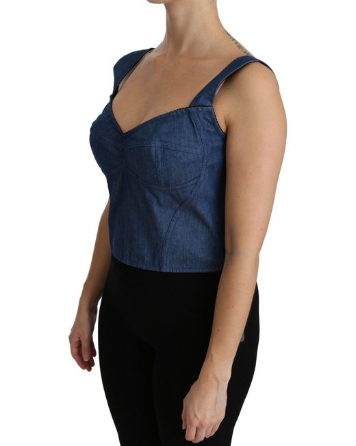 Dolce & Gabbana Blue Dolce Gabbana Sleeveless Bustier Blouse Cotton Top