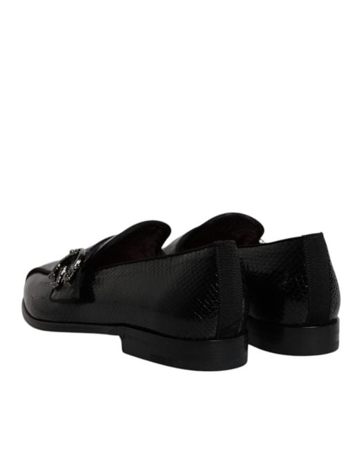 Dolce & Gabbana Black Exotic Leather Dg Logo Loafers Formal Dress Shoes for men