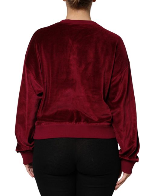 Dolce & Gabbana Red Cotton Velvet Crew Neck Pullover Sweater
