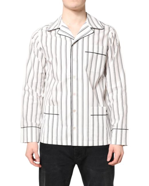 Dolce & Gabbana White Stripes Lounge Pajama Sleepwear Shirt for men