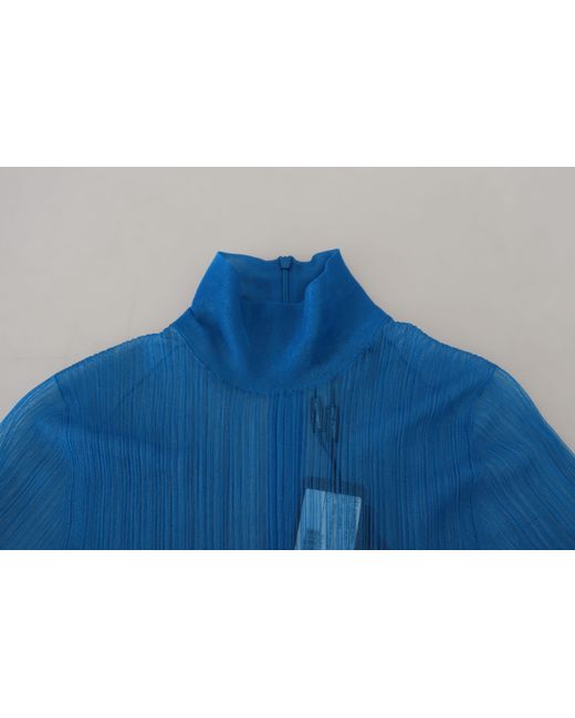 Dolce & Gabbana Blue Mesh Turtleneck Long Sleeve Blouse Top
