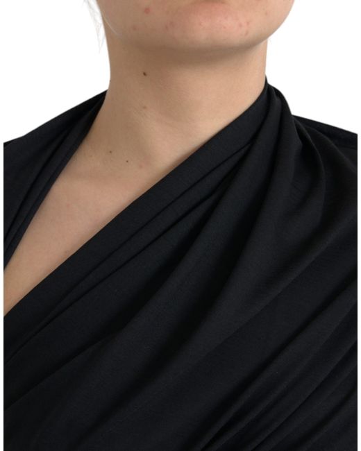 Dolce & Gabbana Black Asymmetric Wool Cutout Top With Logo Details
