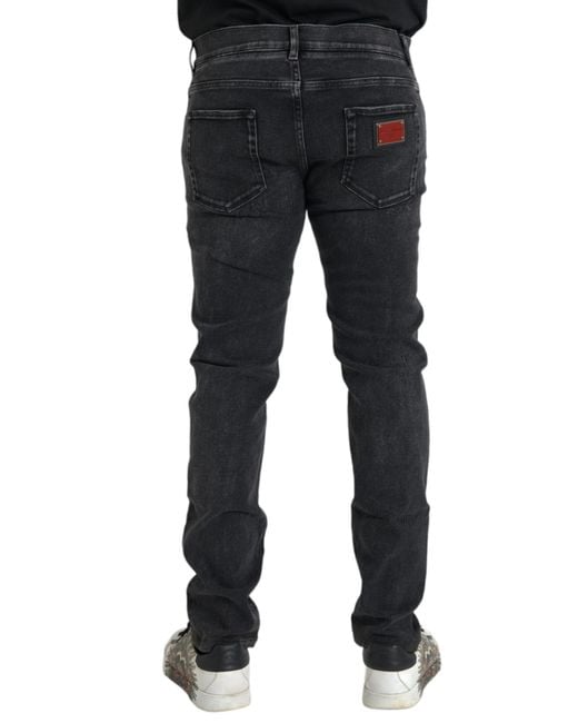 Dolce & Gabbana Black Cotton Stretch Skinny Denim Logo Jeans for men