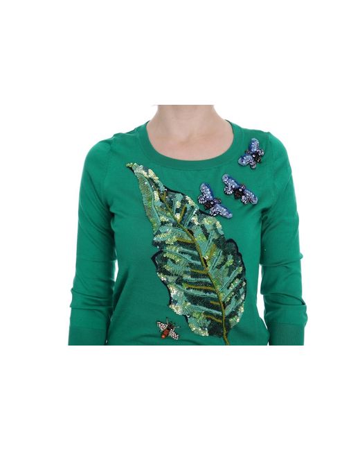 Dolce & Gabbana Green Silk Crystal Banana Sweater