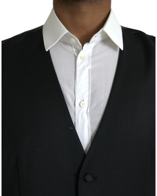 Dolce & Gabbana Black Silk Waistcoat Dress Formal Vest for men