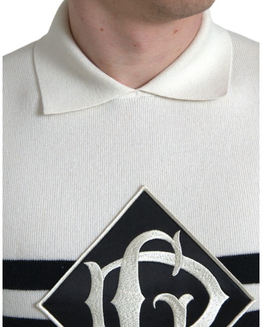 Dolce & Gabbana White Dg Logo Collared Henley Shirt T-Shirt for men