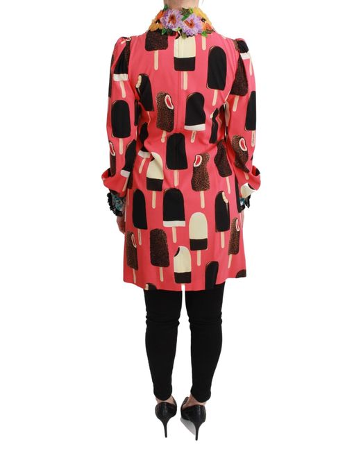 Dolce & Gabbana Red Ice Cream Roses Sequined Dress Silk