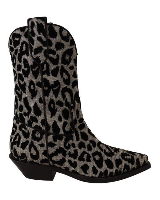 Dolce & Gabbana Black Leopard Cowboy Boots Shoes
