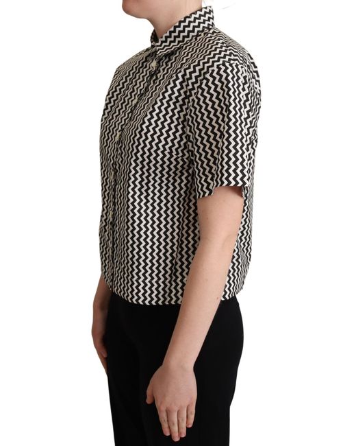Dolce & Gabbana Black Zigzag Elegance Cotton Polo Top