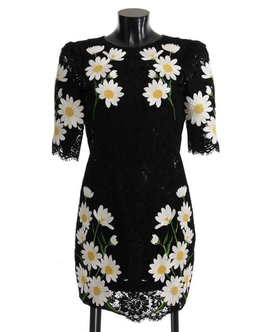 Dolce & Gabbana Black Floral Lace Chamomile Sicily Dress