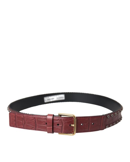 Dolce & Gabbana Red Alligator Leather Studded Metal Buckle Belt