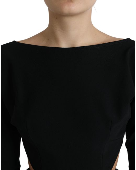 Dolce & Gabbana Black Viscose Cut Out A-Line Long Sleeves Mini Dress