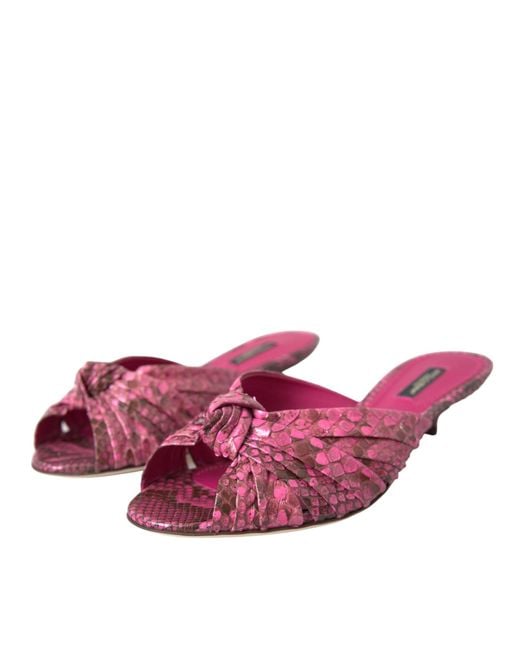 Dolce & Gabbana Red Exotic Leather Kitten Heels Slides Shoes Python