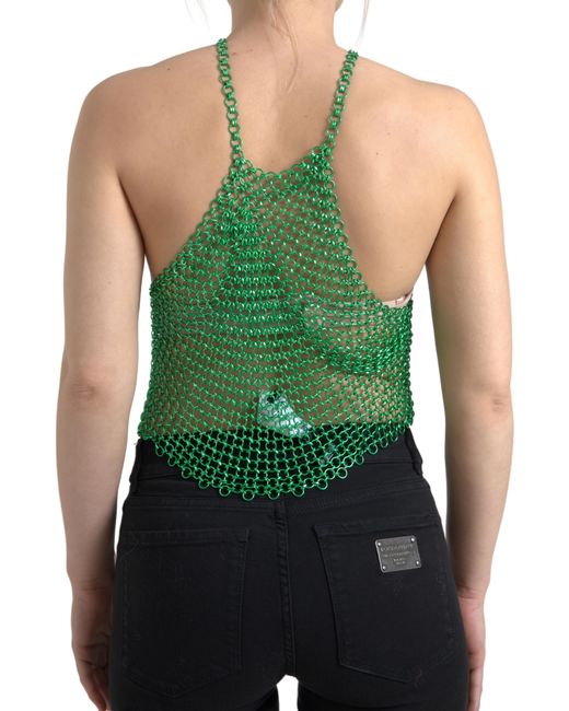 Dolce & Gabbana Green Aluminum Sleeveless Halter Cropped Tank Top