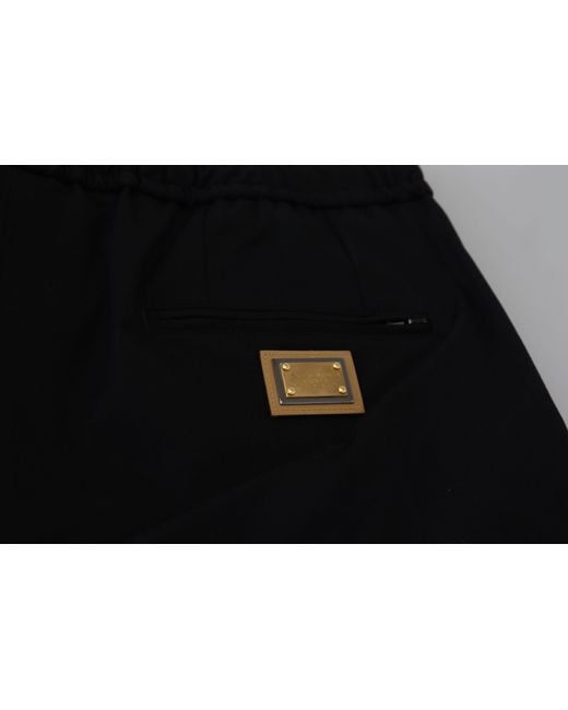 Dolce & Gabbana Black Cotton Elastic Waist Dg Logo Cropped Pants for men