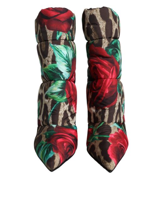 Dolce & Gabbana Green Leopard Rose Mid Calf Boots Shoes