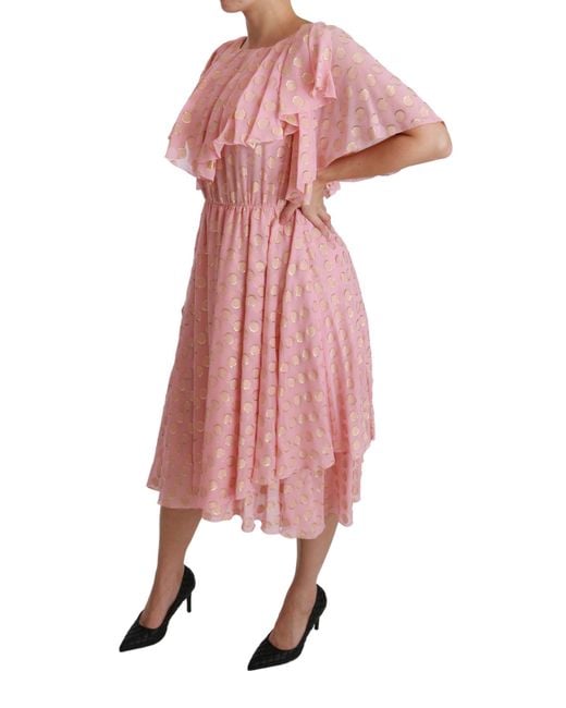 Dolce & Gabbana Red Silk Polka Dots Pleated A-line Midi Dress
