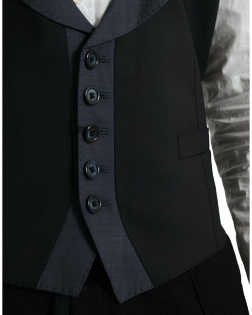Dolce & Gabbana Black Wool Waistcoat Dress Formal Vest for men