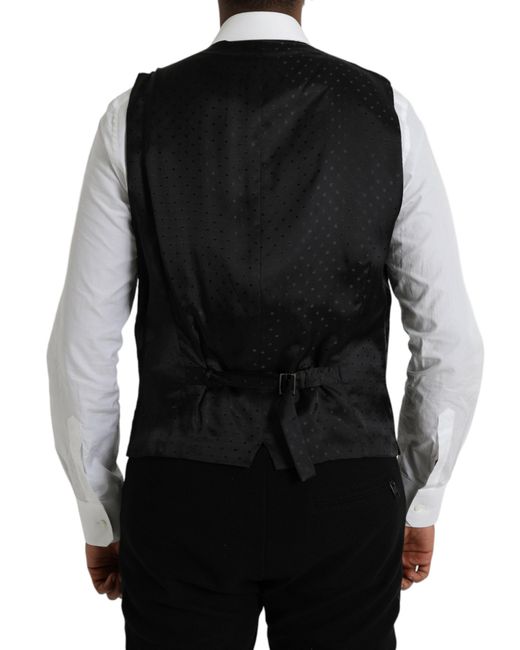 Dolce & Gabbana Black Silk Waistcoat Dress Formal Vest for men