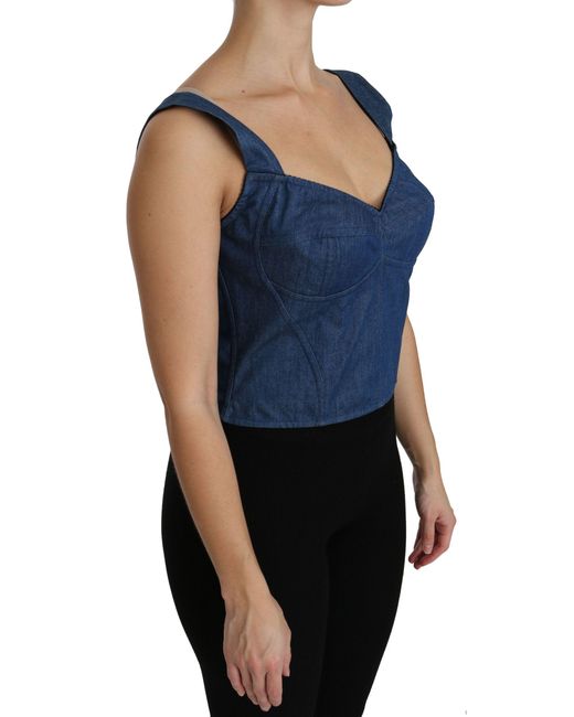 Dolce & Gabbana Blue Dolce Gabbana Sleeveless Bustier Blouse Cotton Top