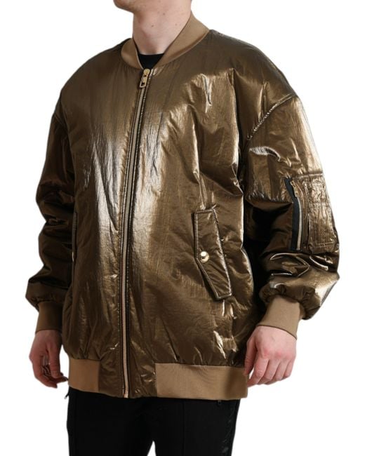 Dolce & Gabbana Brown Nylon Full Zip Bomber Jacket for men