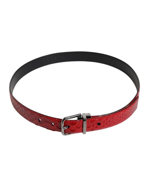 Dolce & Gabbana Red Exotic Leather Brass Metal Buckle Belt for men