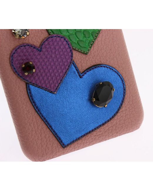 Dolce & Gabbana White Leather Heart Crystal Phone Case