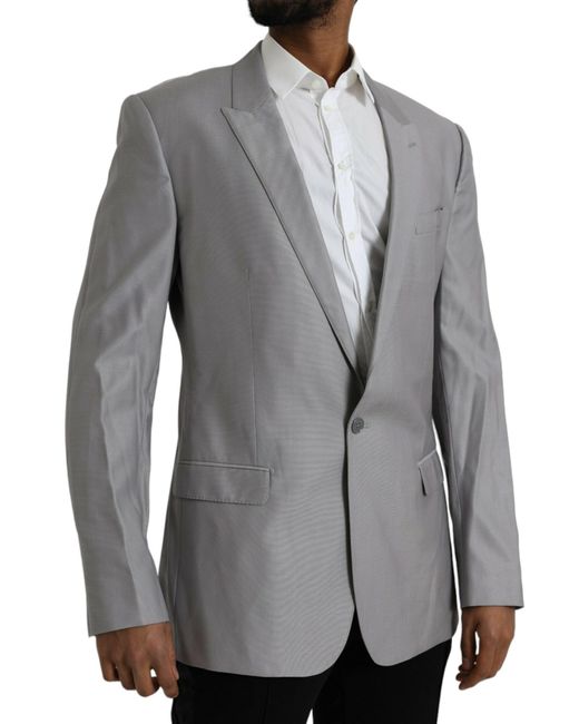 Dolce & Gabbana Gray Wool Peak Single Breasted Coat Blazer for men