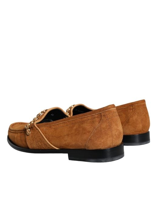 Dolce & Gabbana Brown Velvet Leather Logo Mocassin Slip On Shoes for men