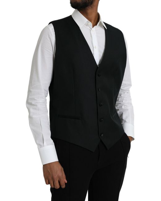 Dolce & Gabbana Black Wool Waistcoat Dress Formal Vest for men