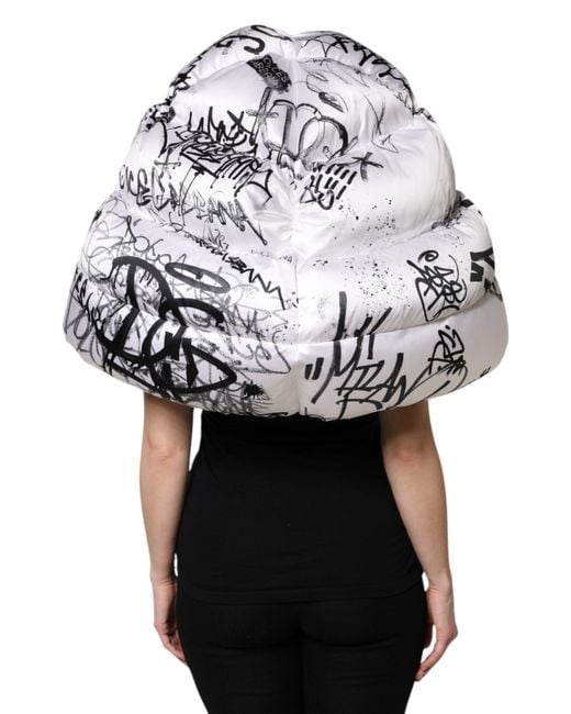 Dolce & Gabbana White Polyester Printed Hood Quilted Hat
