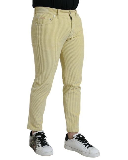 Dolce & Gabbana Natural Corduroy Logo Plaque Skinny Denim Jeans for men