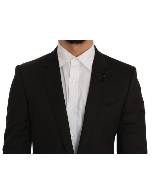Dolce & Gabbana Black Brown Wool Crystal Bee Slim Fit Martini for men
